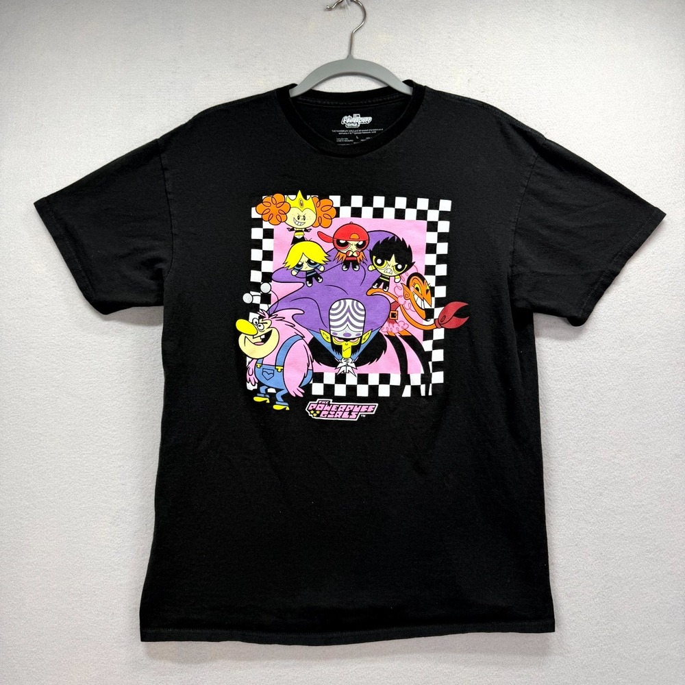 Powerpuff Girls T-Shirt Mens Large‎ Black Check Cartoon Network Isaac Morris